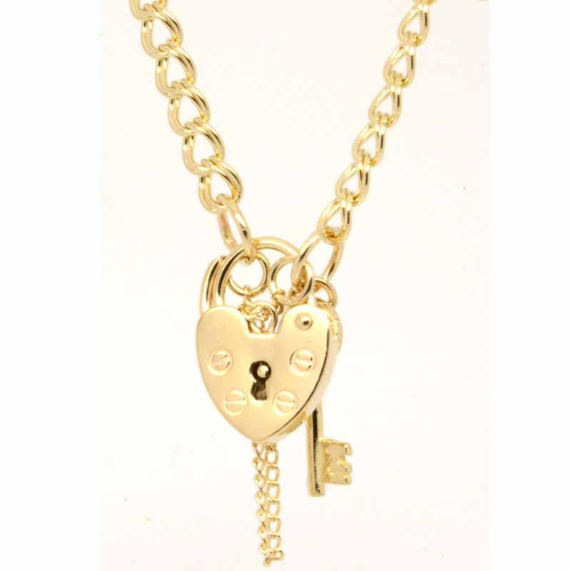 Charm Bracelet - Gold Child's Double Link Charm Bracelet With Padlock