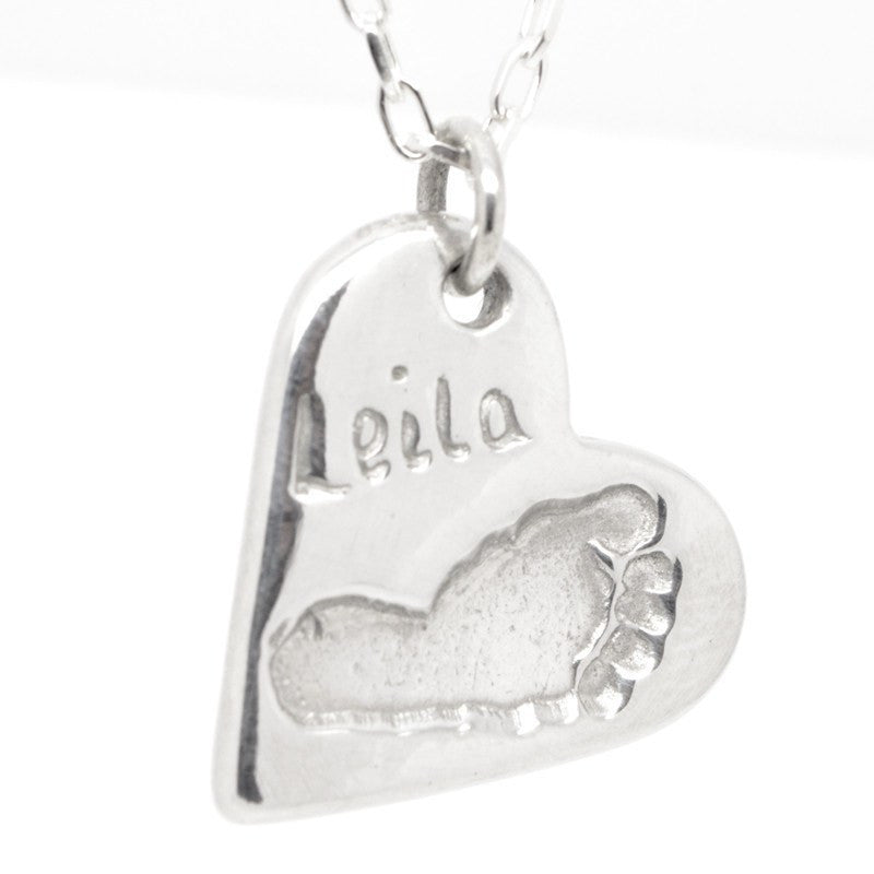 Footprint Heart Charm Silver, Clip on clasp and carrier bead