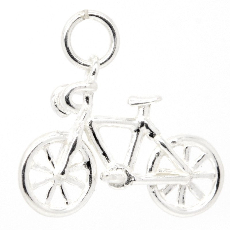 Road Racing Bike Charm Silver, Clip on clasp and carrier bead