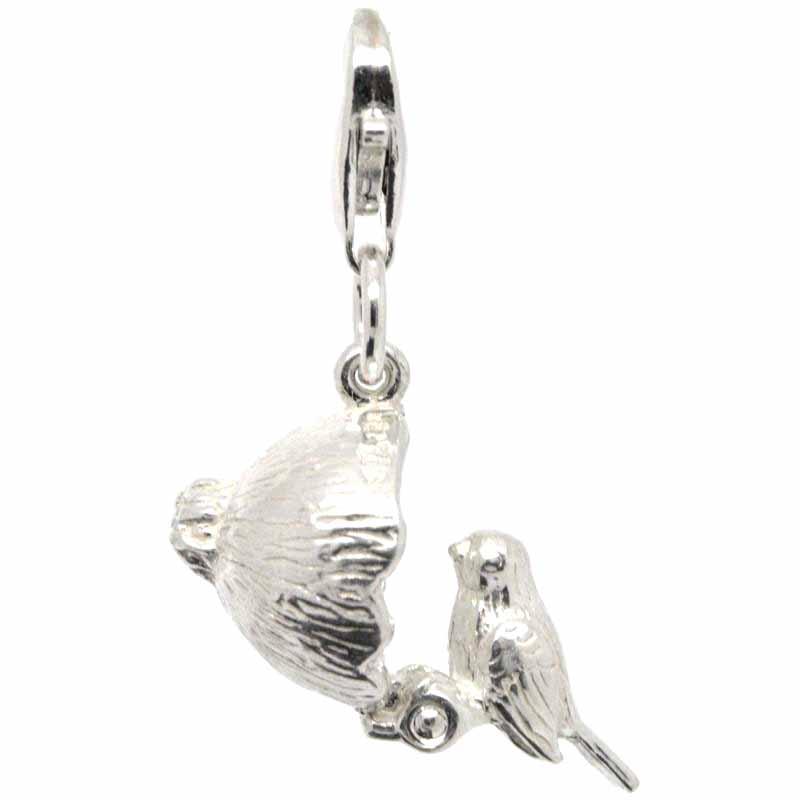 Charm - Silver Blue Tit On Coconut Charm