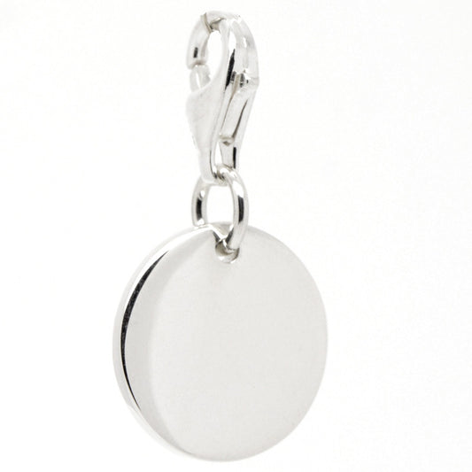 Silver Disc Tag Charm with clip on clasp - Perfectcharm