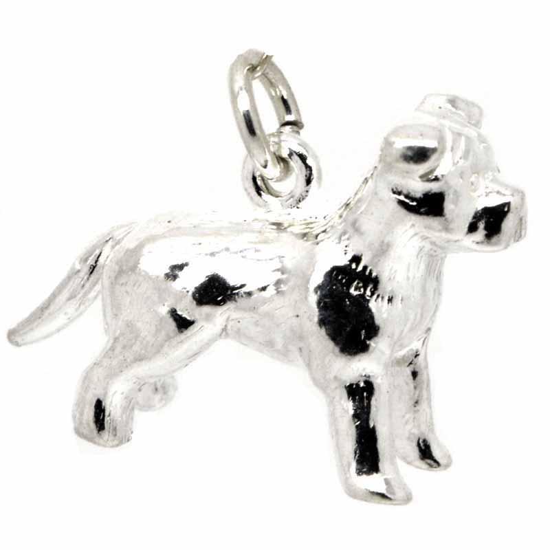Staffordshire Bull Terrier Charm Silver, Clip on clasp and carrier