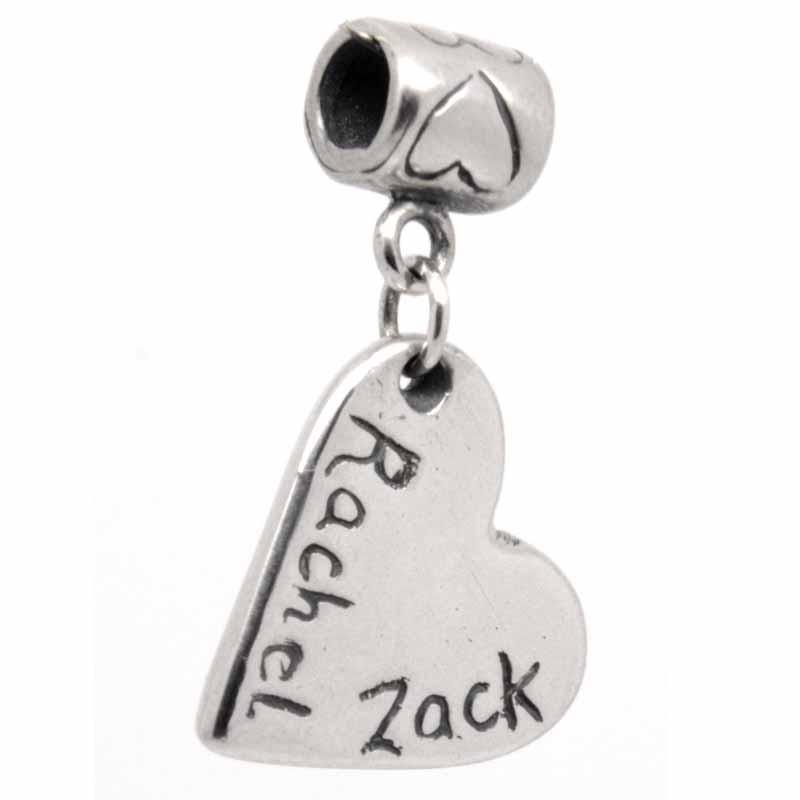 Charm - Two Footprint Heart Charm On Carrier Bead