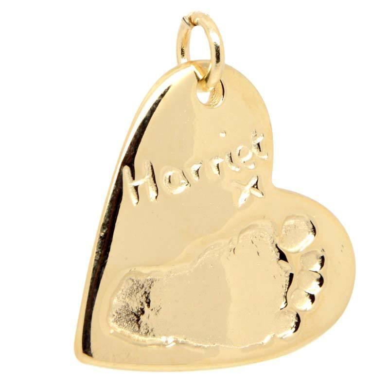 Gold Charm - Gold Footprint Heart Necklace Pendant