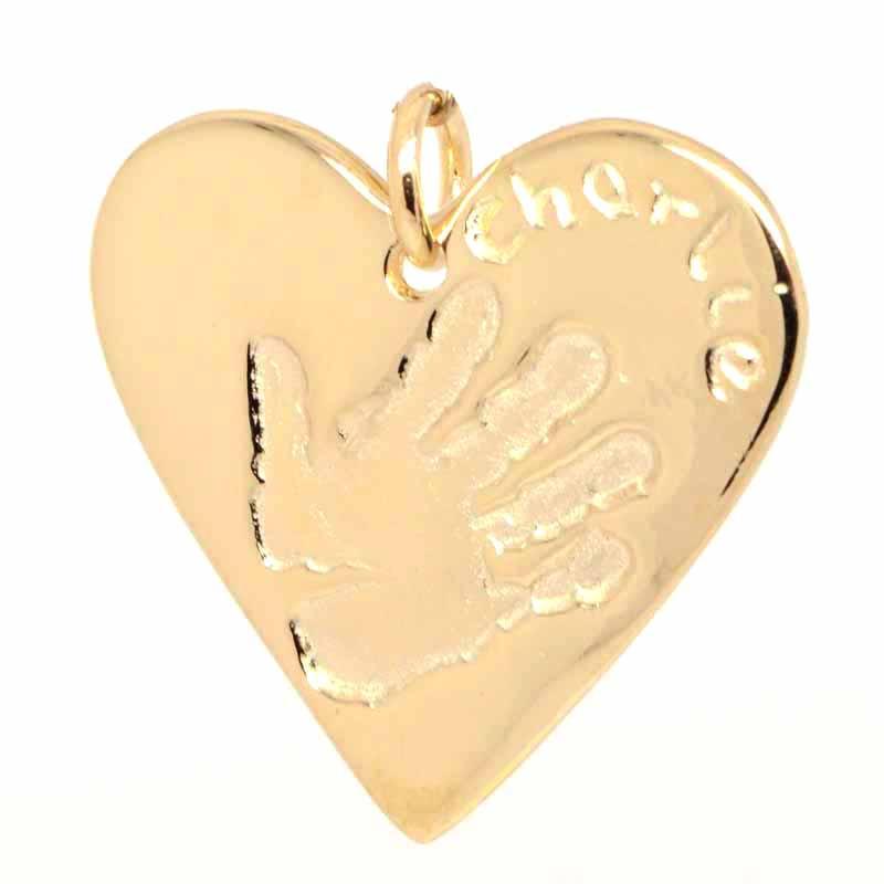 Gold Charm - Gold Handprint Heart Necklace Pendant