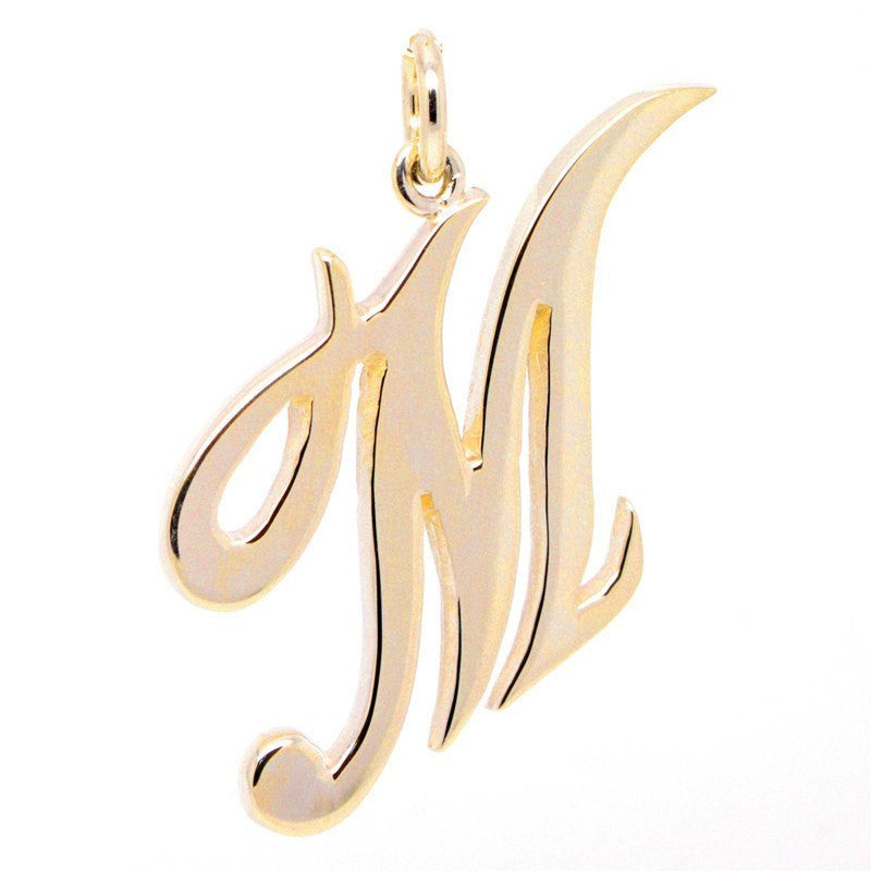 Gold Large Italic M Charm 9ct Yellow Rose and White Gold 18ct