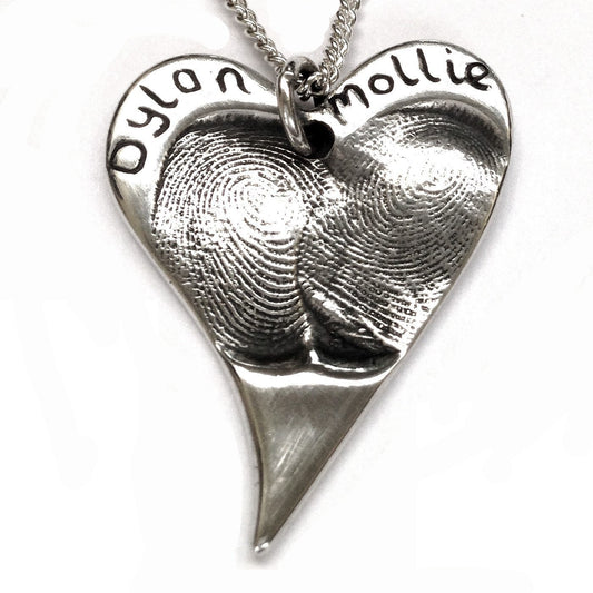 Fingerprint Curvy Heart Necklace Pendant - Perfectcharm - 1