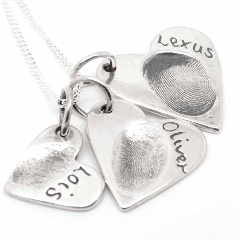 Fingerprint Three Hearts Necklace Pendant - Perfectcharm - 2