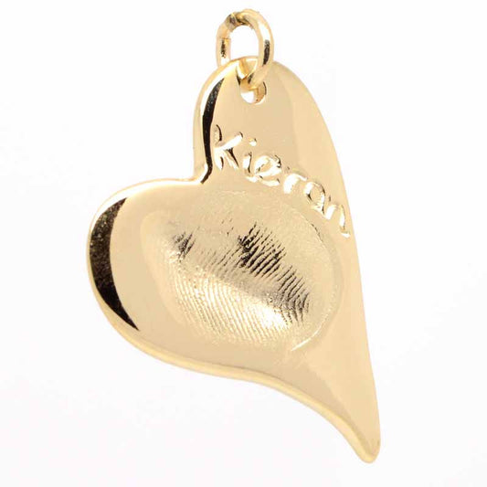 Gold Fingerprint Curvy Heart Necklace Pendant - Perfectcharm - 1
