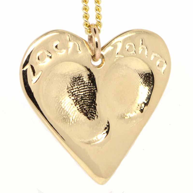Print Jewellery - Gold Fingerprint Heart Necklace Pendant