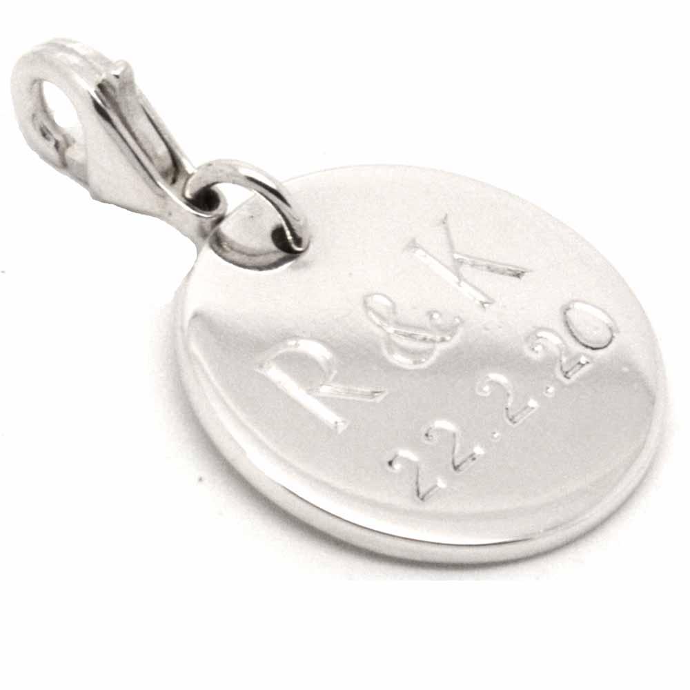 Stock - Silver Large Disc Tag Charm With Clip On Clasp