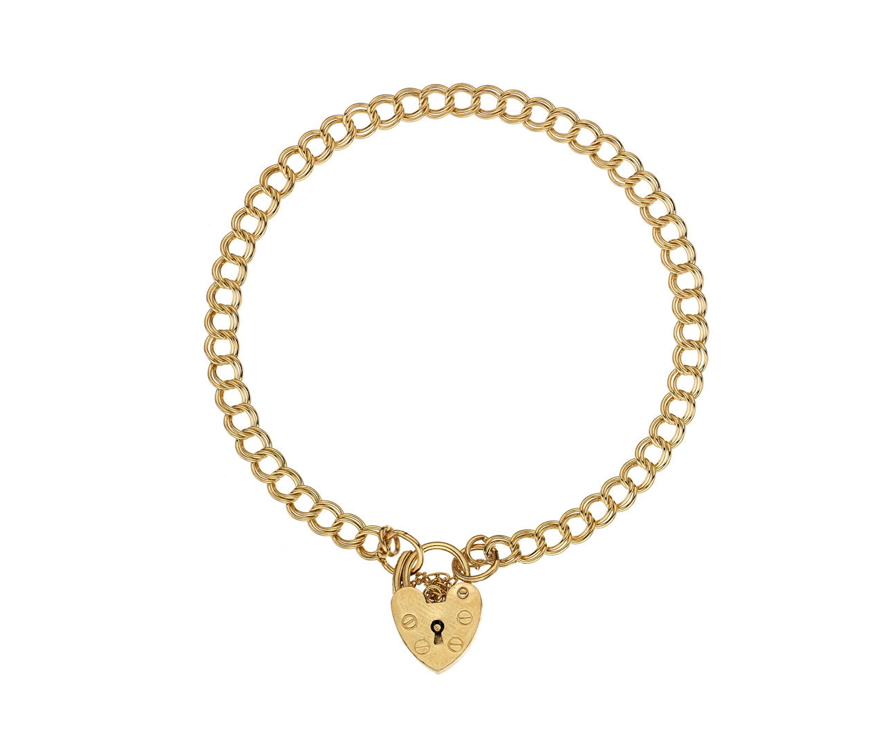Gold Child's Double Link Charm Bracelet with Padlock and key