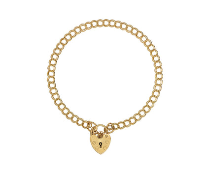 Gold Child's Double Link Charm Bracelet with Padlock and key