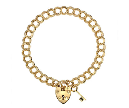 Gold Large Double Curb Charm Bracelet with Padlock