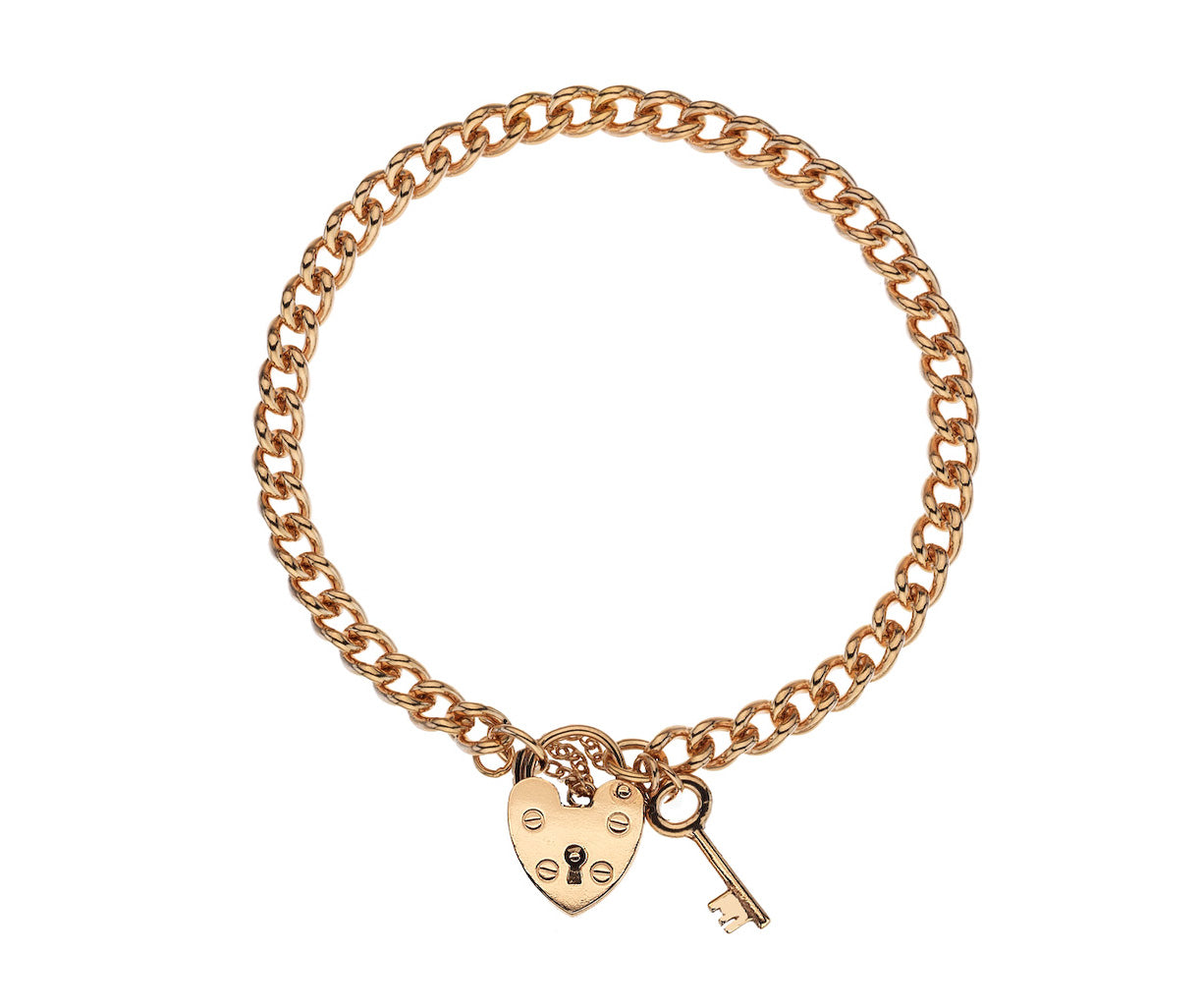 Gold Heavy Curb Charm Bracelet with Padlock