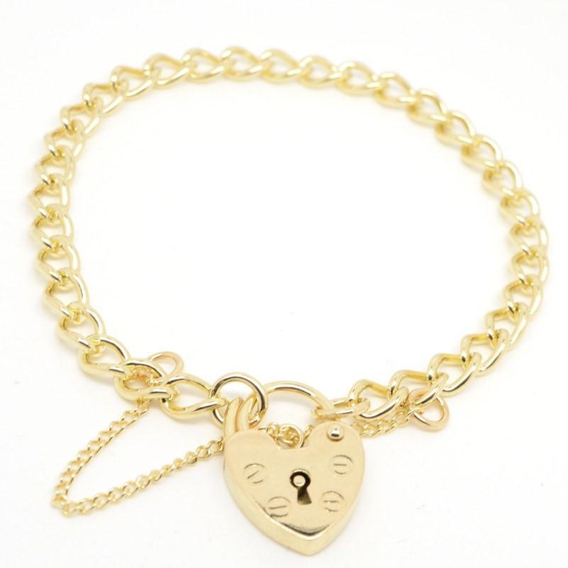 Charm Bracelet - Gold Child's Curb Charm Bracelet With Padlock