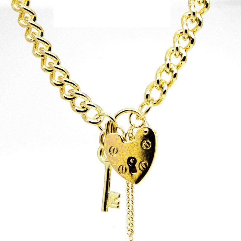 Charm Bracelet - Gold Heavy Curb Charm Bracelet With Padlock