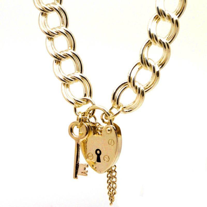 Charm Bracelet - Gold Large Double Curb Charm Bracelet With Padlock