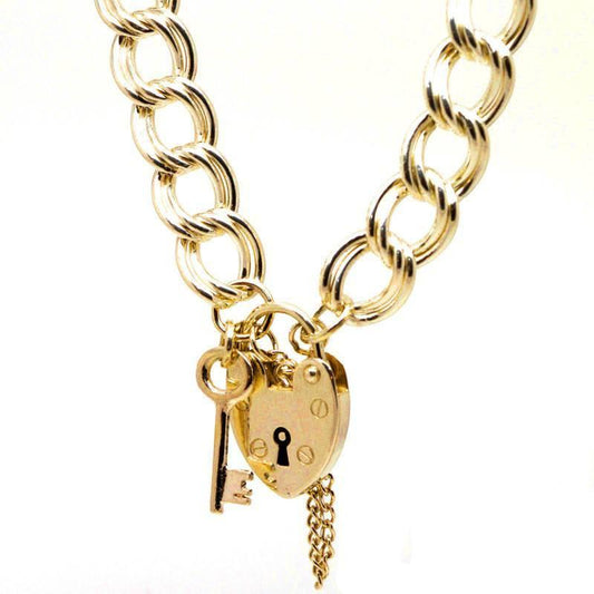 Charm Bracelet - Gold Large Double Curb Charm Bracelet With Padlock