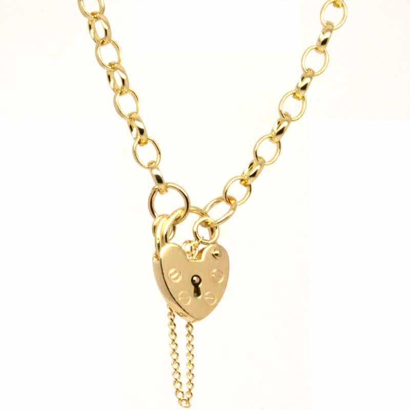 Charm Bracelet - Gold Oval Belcher Charm Bracelet With Padlock