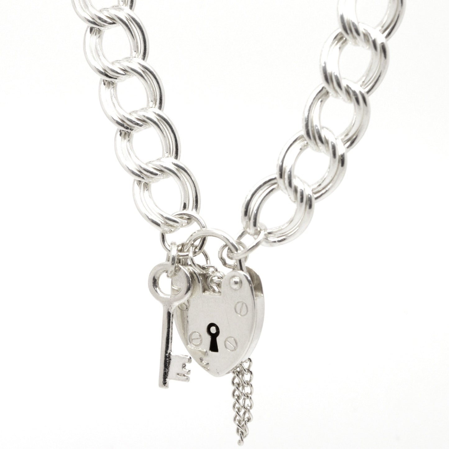 Large Double Curb Charm Bracelet with Padlock - Perfectcharm - 2