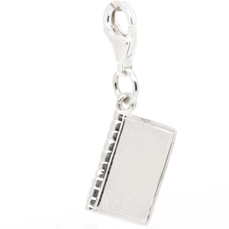 Charm - Engraved Silver Book Charm With Clip On Clasp