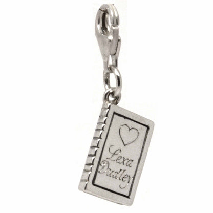 Charm - Engraved Silver Book Charm With Clip On Clasp