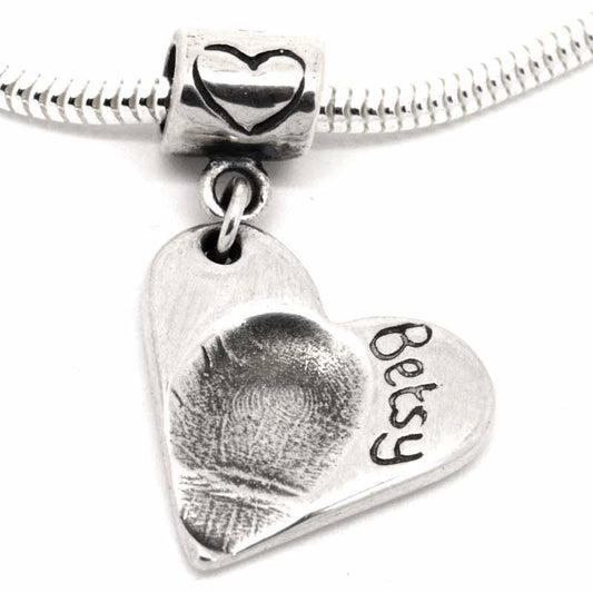 Charm - Fingerprint Heart Charm On Carrier Bead