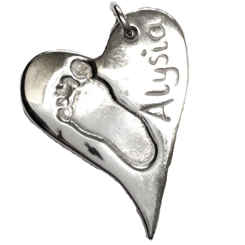 Charm - Footprint Curvy Heart Necklace Pendant