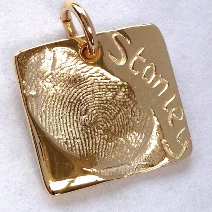 Charm - Gold Fingerprint Square Charm