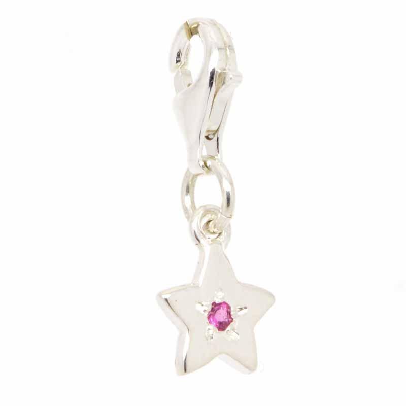 Charm - Silver Birthstone Star Charm With Clip On Clasp