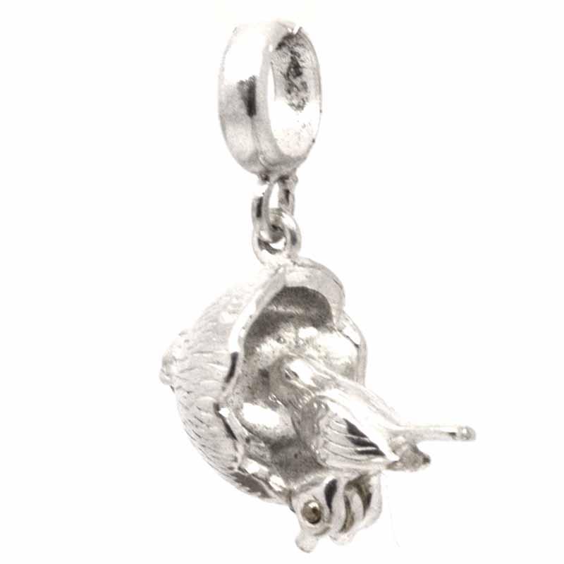 Charm - Silver Blue Tit On Coconut Charm