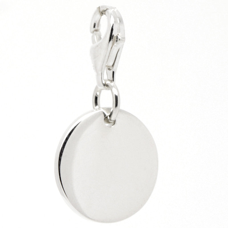 Silver Disc Tag Charm with clip on clasp - Perfectcharm