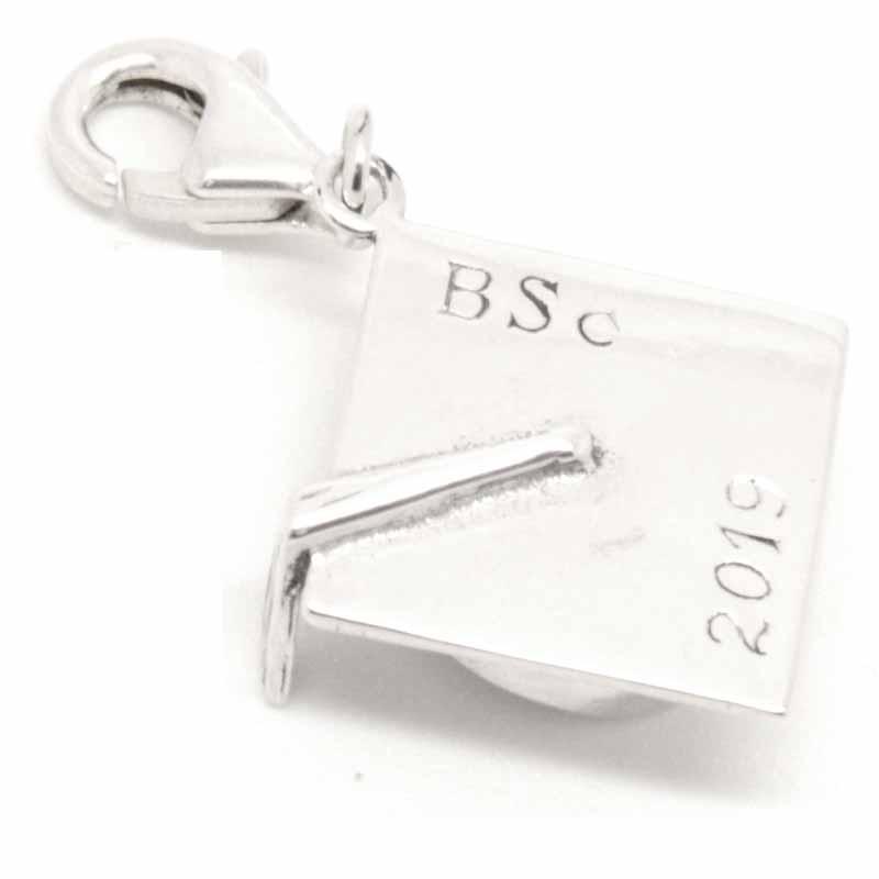 Charm - Silver Engraved Graduation Cap Or Mortarboard Charm