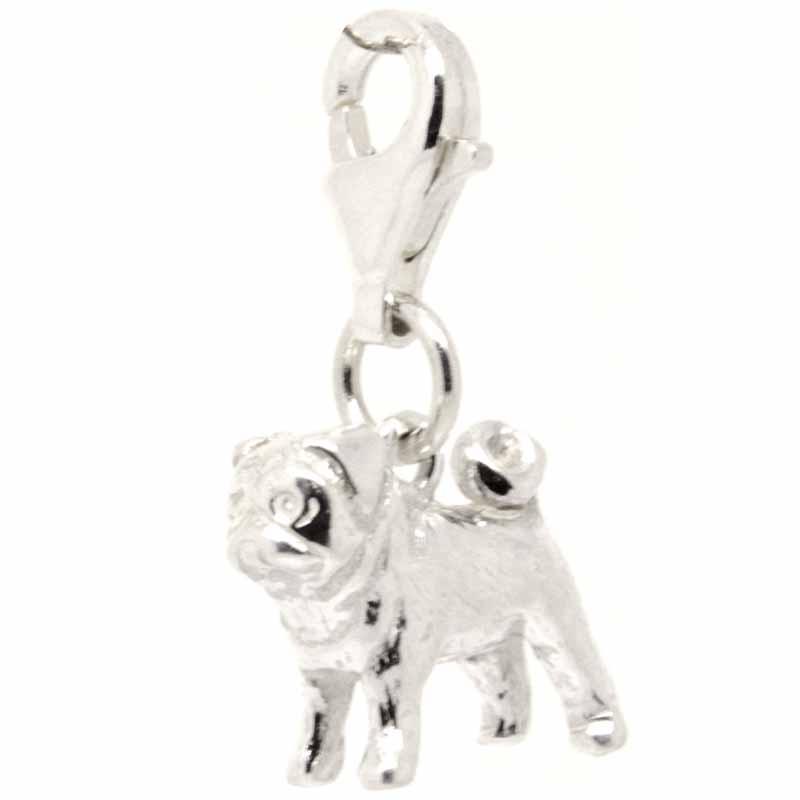 Silver Pug Dog Charm