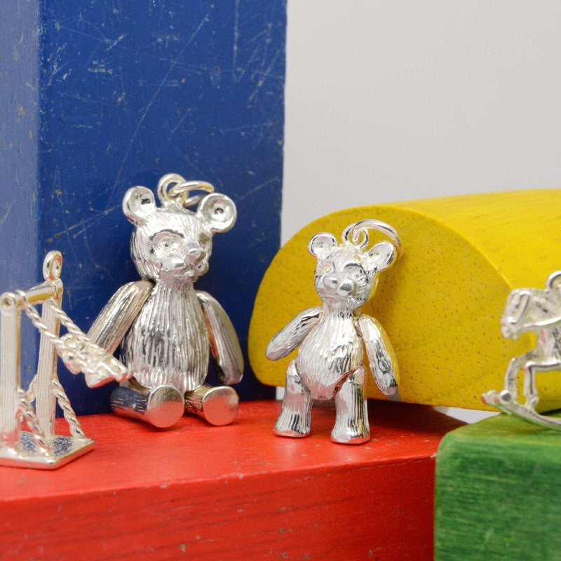 Teddy Bear charm Silver Clip on clasp and carrier bead Perfectcharm