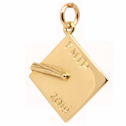 Gold Charm - Gold Engraved Graduation Cap Or Mortarboard Charm