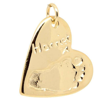 Gold Charm - Gold Footprint Heart Necklace Pendant