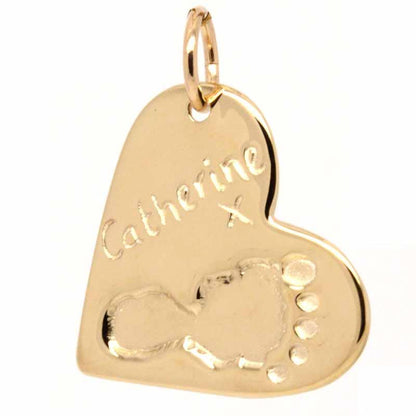 Gold Charm - Gold Footprint Heart Necklace Pendant
