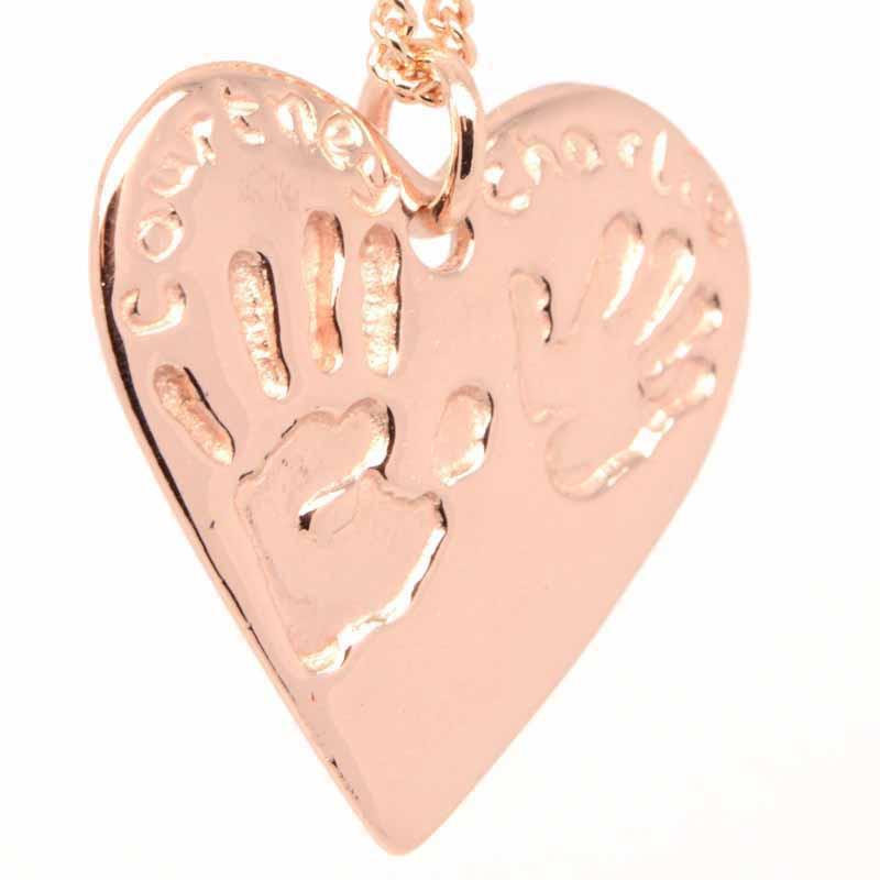 Gold Charm - Gold Handprint Heart Necklace Pendant