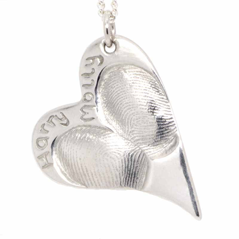 Fingerprint Curvy Heart Necklace Pendant - Perfectcharm - 2