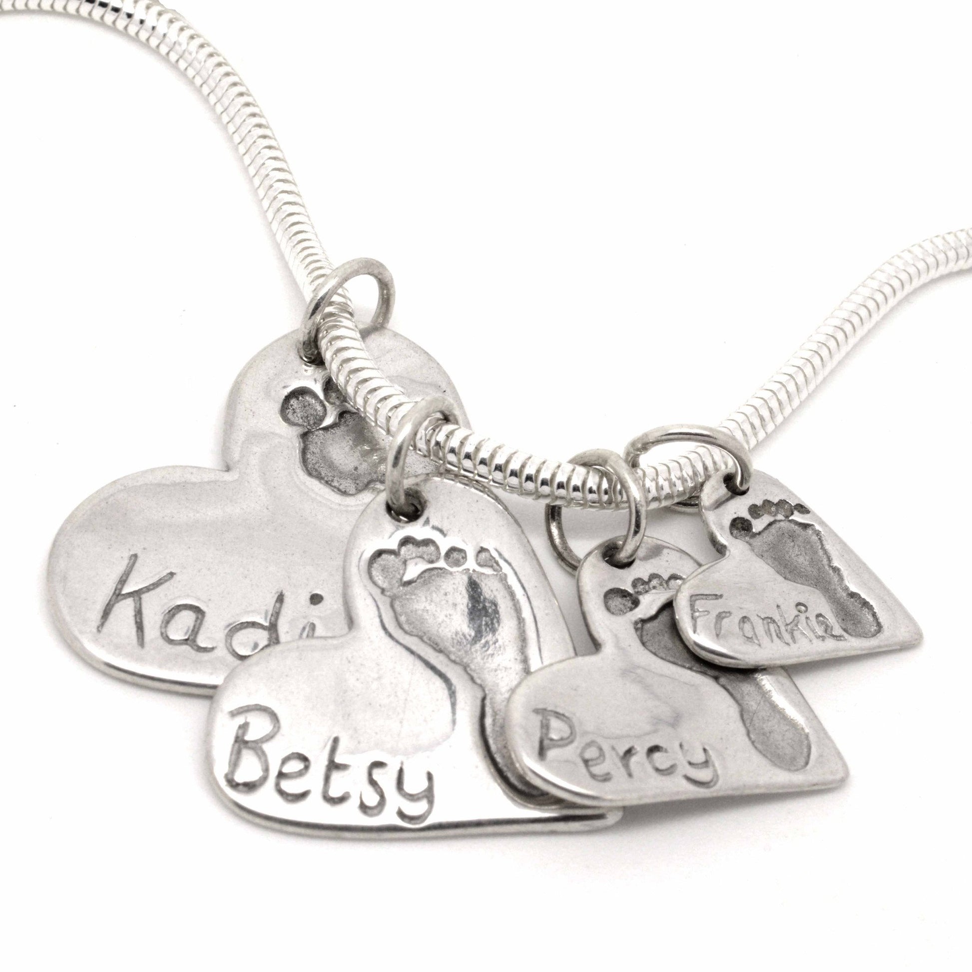 Pendant - Footprint Four Hearts Stacker Necklace Pendant