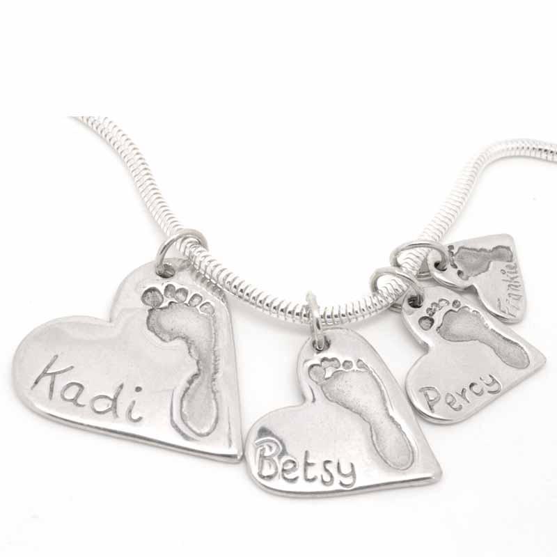 Pendant - Footprint Four Hearts Stacker Necklace Pendant