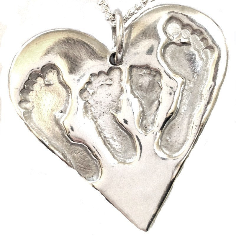 Footprint Heart Necklace with Four Footprints - Perfectcharm