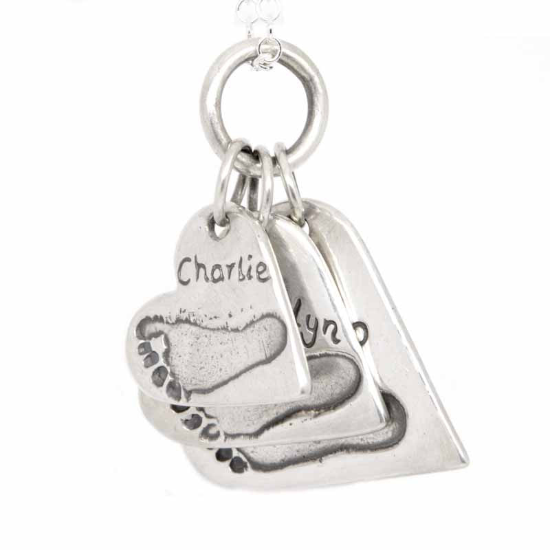 Footprint Three Hearts Necklace Pendant - Perfectcharm - 1