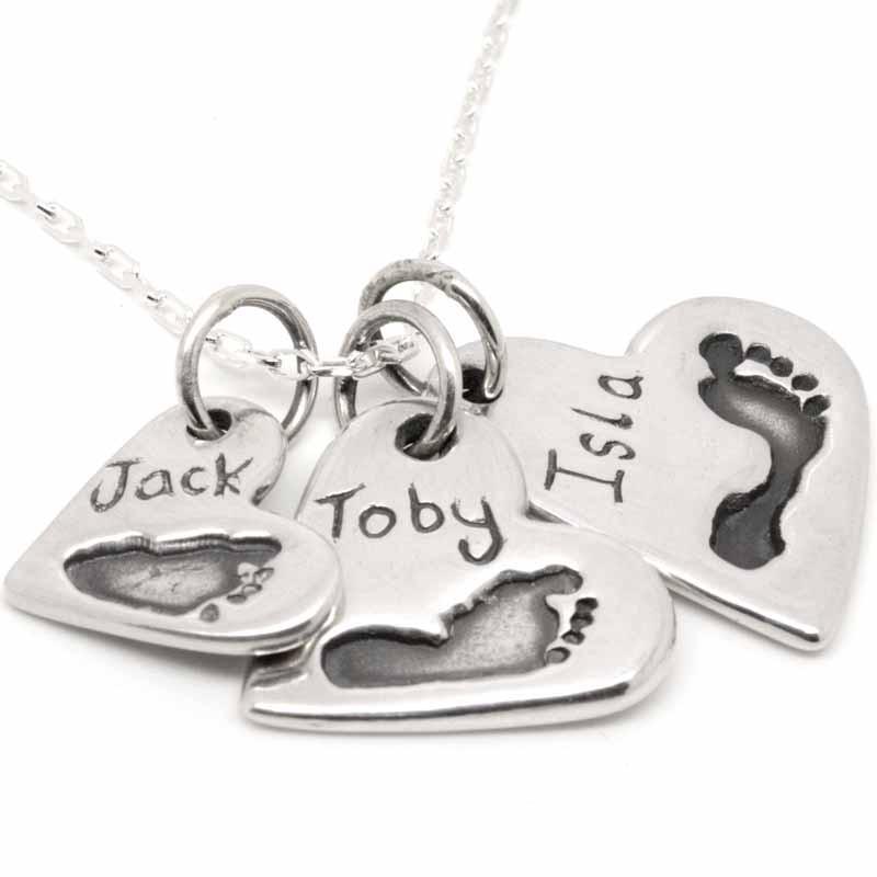 Pendant - Footprint Three Hearts Stacker Necklace Pendant