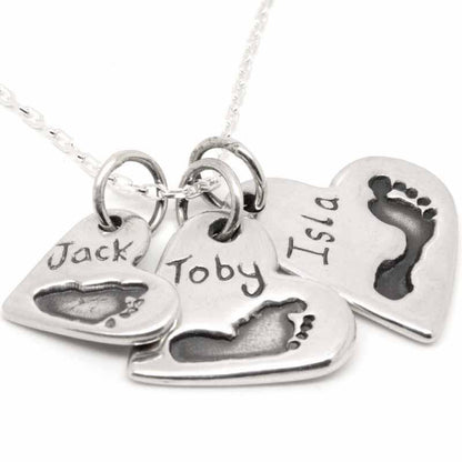 Pendant - Footprint Three Hearts Stacker Necklace Pendant
