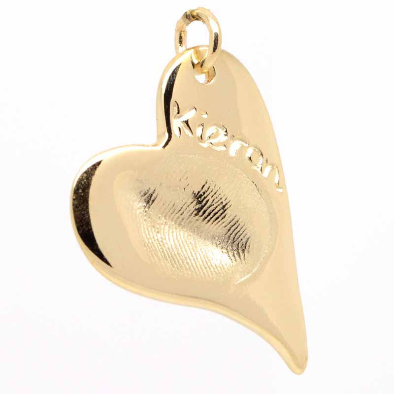 Gold Fingerprint Curvy Heart Necklace Pendant - Perfectcharm - 1