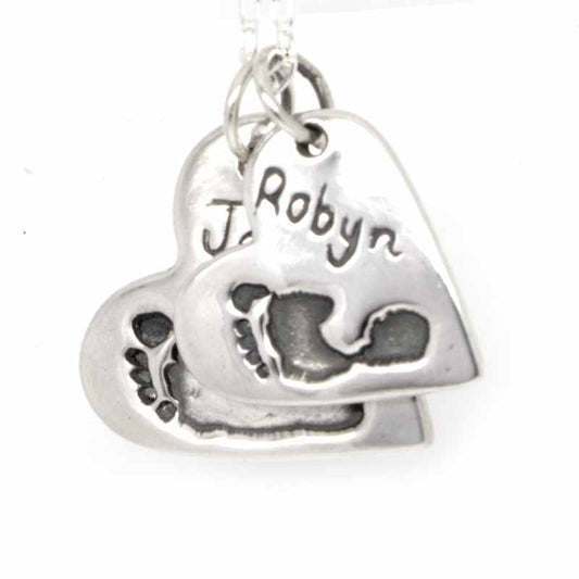 Two Footprint Hearts Necklace Pendant - Perfectcharm - 1