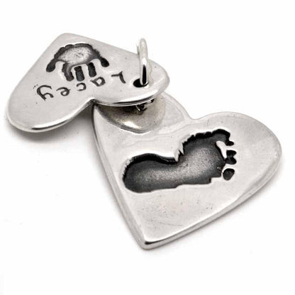 Pendant - Two Hearts Footprint And Handprint Necklace Pendant